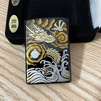 Japanese Zippo Maki-e Urushi Chinese Dragon Gold Leaf Lighter