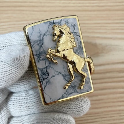 Japanese Zippo gold Marble Horse emblem lighter
