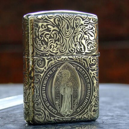 KZ252 Zippo Armor brass St Benedict figure engraved front