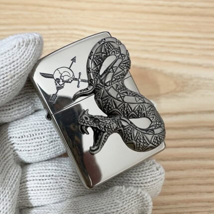 Japanese Zippo silver Big Snake emblem lighter