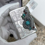 Japanese Zippo Silver-Plated Indian Turquoise Feather Lighter – product image 1 of 12