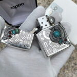 Japanese Zippo Silver-Plated Indian Turquoise Feather Lighter – product image 6 of 12