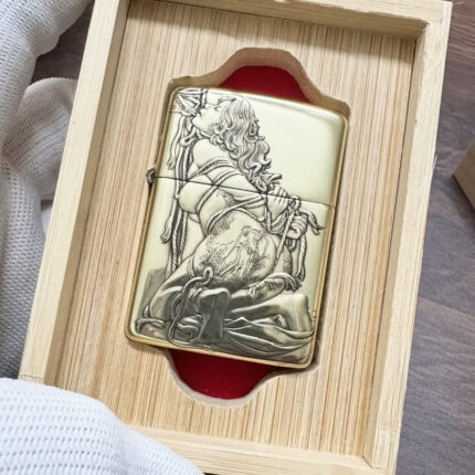 Bound Woman high-polish brass Zippo Armor deep-carved lighter front view