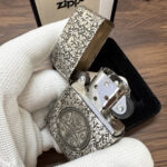 Son of Satan Pentagram sterling silver Zippo Armor lighter – open view showing the pentagram seal, engraved lid, and Zippo insert