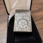 Son of Satan Pentagram sterling silver Zippo Armor lighter – straight front view of the pentagram lighter presented in its original box