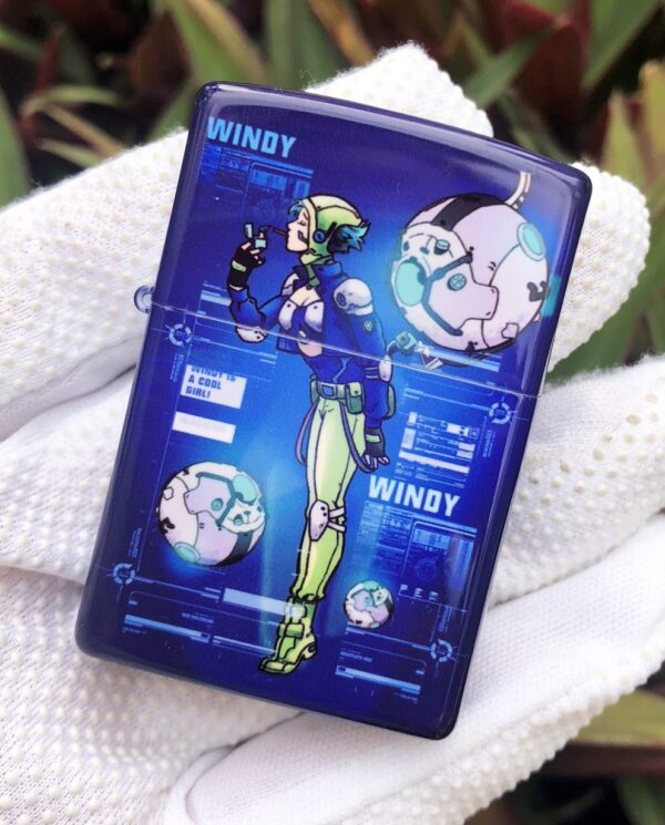 ZippoBlueMatteWindyGirlLimitedEditionWithLady