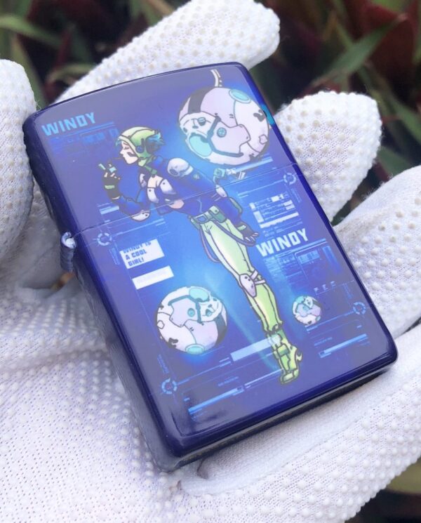 ZippoBlueMatteWindyGirlLimitedEditionWithLady_01