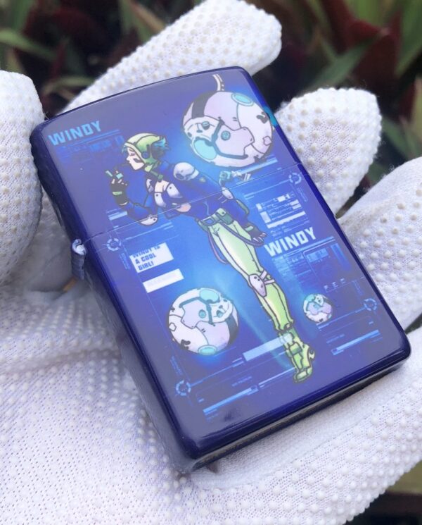 ZippoBlueMatteWindyGirlLimitedEditionWithLady_02