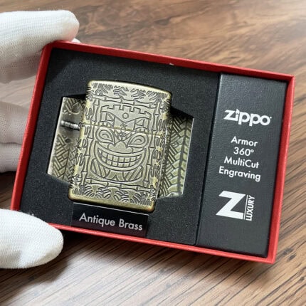 Zippo Armor Tiki Totem Design lighter 46314 in Antique Brass