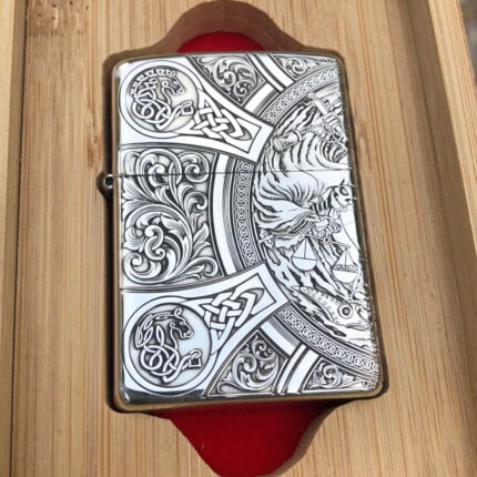 Front view of the Four Horsemen of the Apocalypse engraved sterling silver Zippo lighter