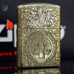 KZ251 Zippo Armor brass St Benedict figure front view