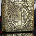 KZ251 deep-carved St Benedict figure medallion close-up