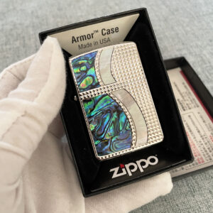 Japanese Zippo Plated Silver Inlaying Natural Shell Lighter