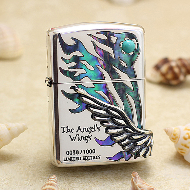 Japanese Zippo Plated Silver Angel Wings Zippo Lighter