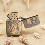 Open Wolf Girl Zippo Armor lighter showing alternate beauty artwork