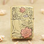 Classical Beauty brass Zippo Armor lighter with reclining woman and pink flowers