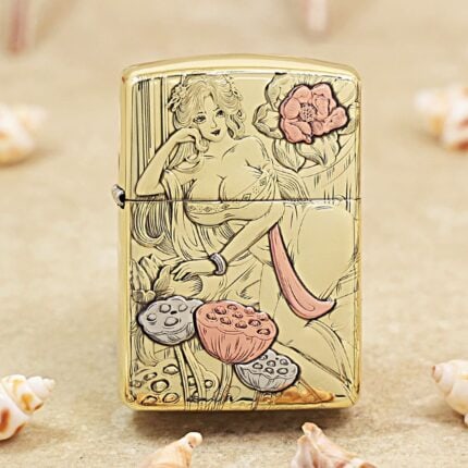 Classical Floral Beauty high-polish brass Zippo Armor lighter front view