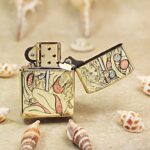 Open Woman Samurai Zippo Armor lighter showing alternate engraved figure