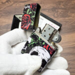 Zippo Skull and Rose full-wrap color lighter – alternate view 1