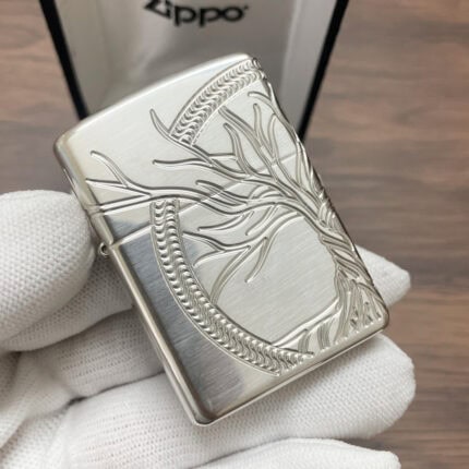 Tree of Life sterling silver Zippo Armor lighter, front relief view
