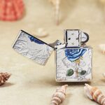 Open Blue Enchantress Rose silver-tone Zippo Armor lighter front view