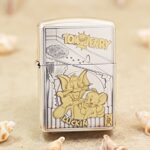 Tom and Jerry smoked silver Zippo Armor lighter with retro cartoon captions