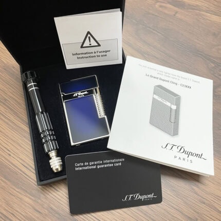 S.T. Dupont Le Grand Blue Lacquer Palladium Lighter C23013 complete presentation set