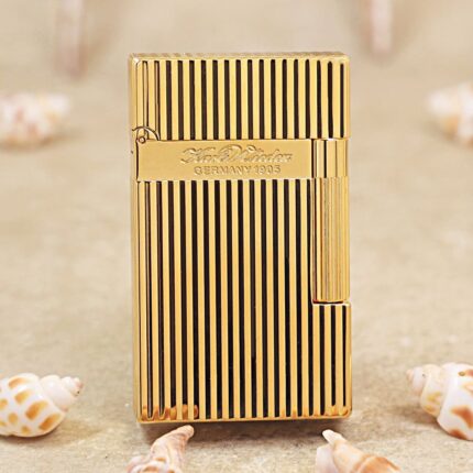Karl Wieden KW-T02J petrol lighter, front view showing gold-plated vertical lines and a polished Karl Wieden branded band