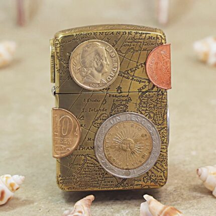 KZ468 Zippo 1941 Replica lighter with vintage world map and applied coins