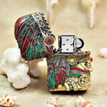 Zippo Brass Indian Chief Turquoise Enamel Jacket Lighter – alternate view 2