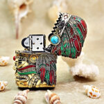 Zippo Brass Indian Chief Turquoise Enamel Jacket Lighter – alternate view 3