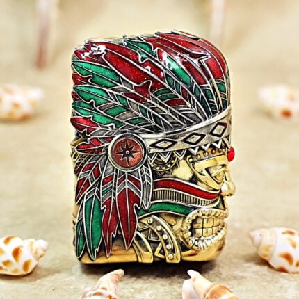 Zippo Brass Indian Chief Turquoise Enamel Jacket Lighter