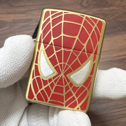 KZ481 brass Zippo Armor lighter with Spider-Man lacquer and web artwork
