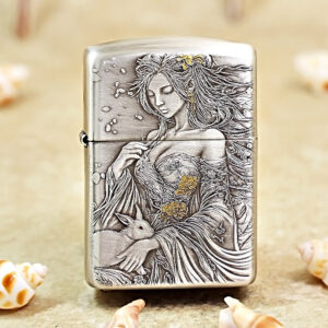 Etching Smoked Silver Goddess of the Moon Zippo Lighter