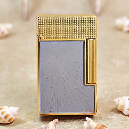 Karl Wieden KW-T0213A gold Starry Sky petrol lighter, front view of gray radiating panel and gold-colored frame