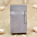 Karl Wieden KW-T02I petrol lighter, front view of silver diamond-patterned case and Karl Wieden branding band