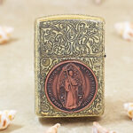 KZ498 brass Armor reverse with copper St Benedict figure medallion