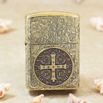 KZ499 Zippo Armor brass front with St Benedict cross medallion