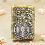 KZ500 brass Armor reverse with sterling silver St Benedict figure medallion