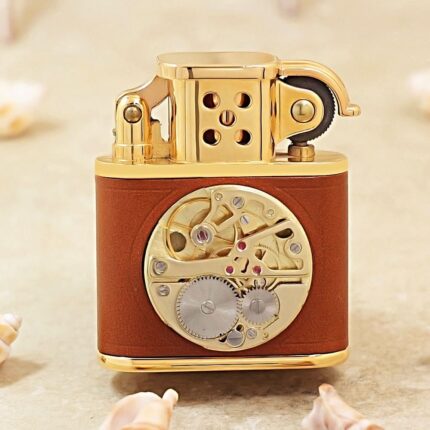 Karl Wieden K598-T18C brown leather mechanical petrol lighter front