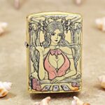 KZ508 brass Zippo Armor lighter with Casino Dealer, poker cards and chips