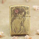 KZ509 woman in flowing dress with flowers engraved on brass Zippo Armor