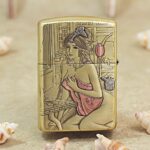 KZ510 woman at a vanity engraved on the five-side brass Zippo Armor lighter