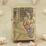 KZ510 brass Zippo Armor lighter with Art Deco beauty and pink swimsuit artwork