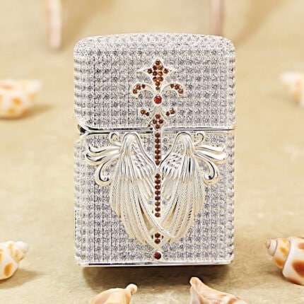 Zippo Silver-Tone Full Crystal Angel Wings Jacket Lighter