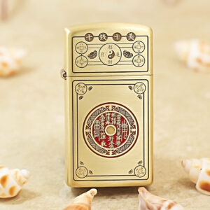 Zippo Slim Etching Brass Coin Pattern Lighter