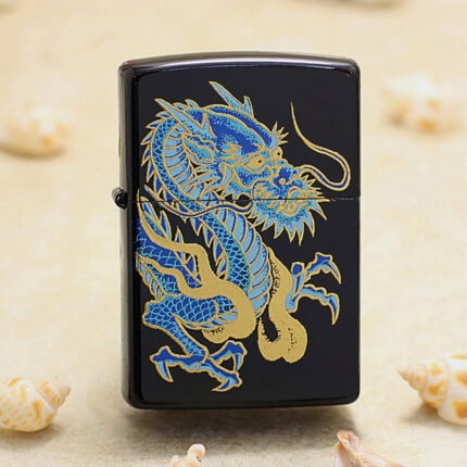 Japanese Zippo Maki-e urushi green dragon gold leaf lighter