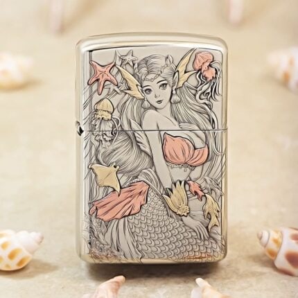 KZ554 silver-tone Zippo jacket lighter with mermaid and sea-life artwork