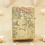KZ555 beach woman in a pink hat engraved on the brass Zippo Armor case