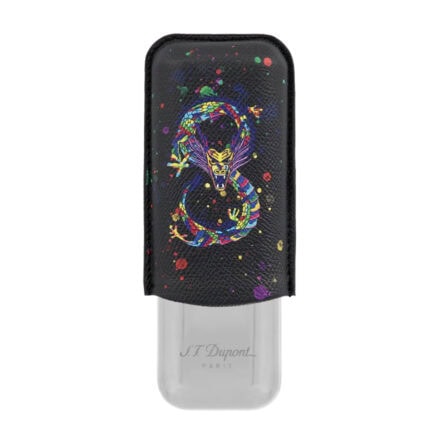 S.T. Dupont Year of the Dragon black 2-cigar case 183277 front view